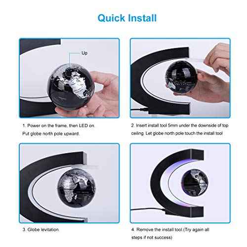 Magnetic Levitating Globe with LED Light, Cool Tech Gift for Men Father Boys and Girls , Birthday Gifts for Kids, Floating Globes World Desk Gadget Decor in Office Home/Display Frame Stand
