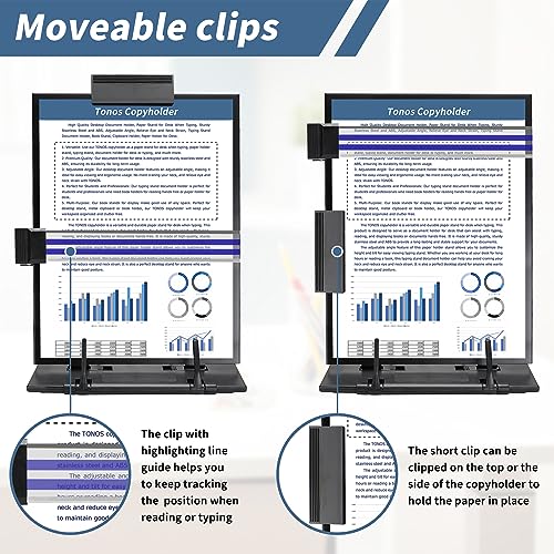 TONOS Adjustable Document Stand - 7 Positions Stainless Steel Paper Holder for Desk, Copy and Book Support (Variation 1)
