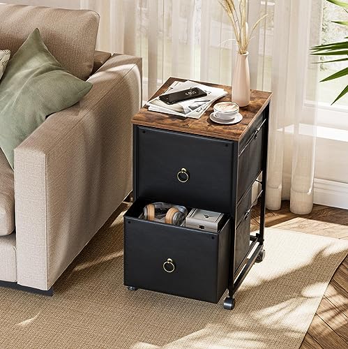 HOOBRO 2-Drawer Mobile File Cabinet Black & Rustic Brown BFK20WJ01 – Rolling Printer Stand