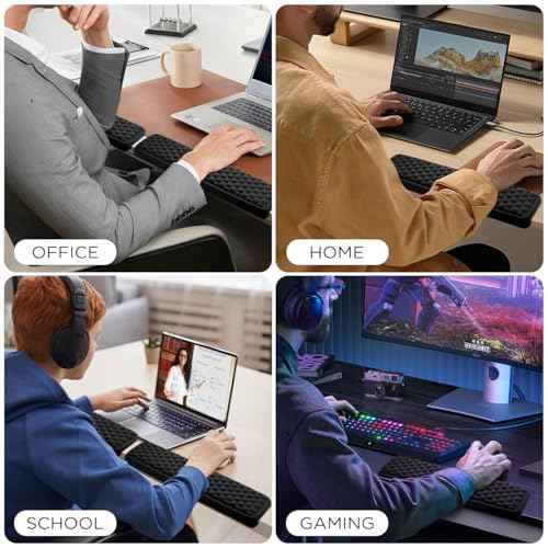 JIKIOU L-Shaped Desk Elbow Pad for Desk, Memory Foam Elbow Support Padding with Non-Slip, 2 Pack Ergonomic Desk Edge Cushion, Wrist Comfort Support for Office Home Black