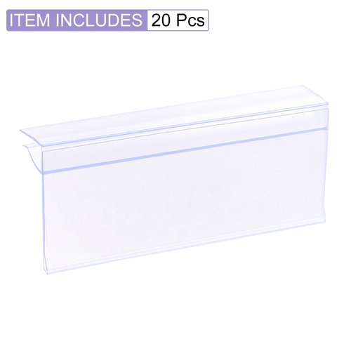 MECCANIXITY Label Holder 100x42mm Clip on Shelf Clear Plastic for 4-8mm Glass Shelving, Pack of 20