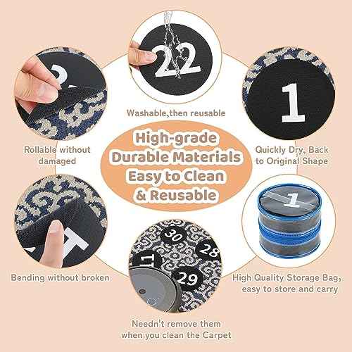 36 Pack Black Carpet Floor Circle Sit Markers with Numbers 1-36, Classroom Spot Markers for Teachers, Students, Kids - 4 Inch Floor Dots for Home, Elementary, Preschool