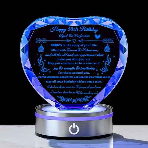 50th Birthday gifts for Her Him - Personalized Crystal Heart Gifts 1975 50 Year Old Birthday Present For Women Men- Happy 50th Birthday Gifts Ideas For Mom Dad Unique