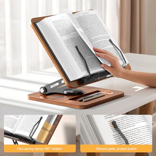 OPTIXCELL Book Stand for Reading - 360° Rotating Book Holder with Page Clips & Storage Tray (Variation: Book Stand)