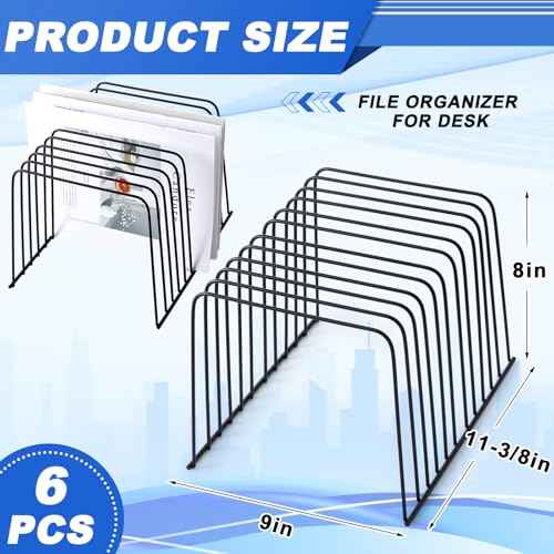 6 Pcs Desktop Organizer Wire Desk File Organizer Vertical Metal Stand up File Stand for Office Home, 11 Sections, Black