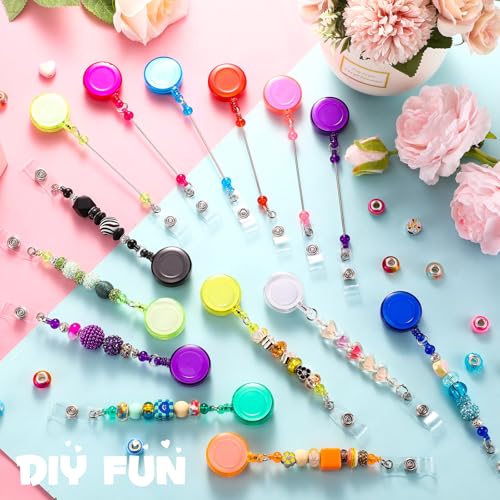 Sayglossy 100 Pcs Beadable Badge Reel Retractable Clips Holder for Beads Bulk Blank Bar ID Name Badge Reels with Belt Clip Beadable Items Jewelry DIY Gift for Nurse Teacher Office Supplies