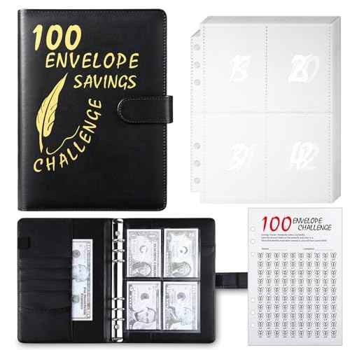 100 Envelope Challenge Binder, 25 Sheets Silkscreen Numbers to 100, Not Stickers, Reusable Tracker, Easy and Fun 100 Envelopes Money Saving Challenge Save $5050, Budget Planner & Saving Money (Black)