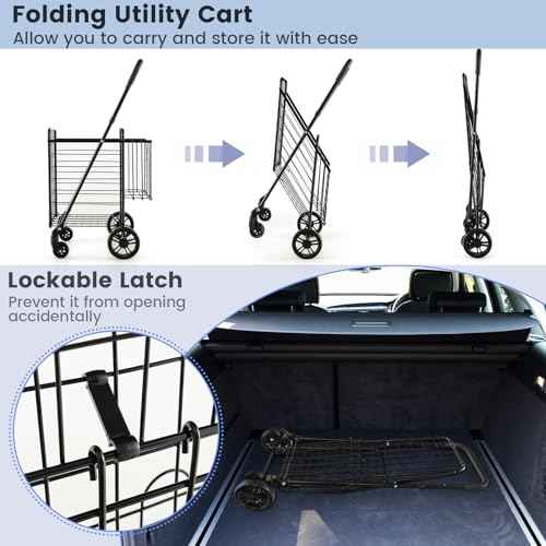 Goplus Folding Shopping Utility Cart, Double Basket and 360¡Æ Swivel Wheels, Adjustable Handle, Small Cart Perfect for Grocery Laundry Book Luggage Travel
