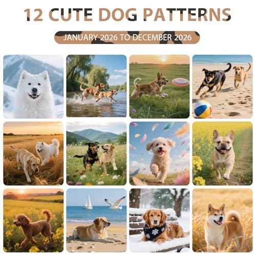 2026 Wall Calendar, Large Monthly Wall Calendar Dogs, Jan 2026 - Dec 2026, 12" x 24" (Opened), Hanging Planning Calendars for Family Home Office Supplies