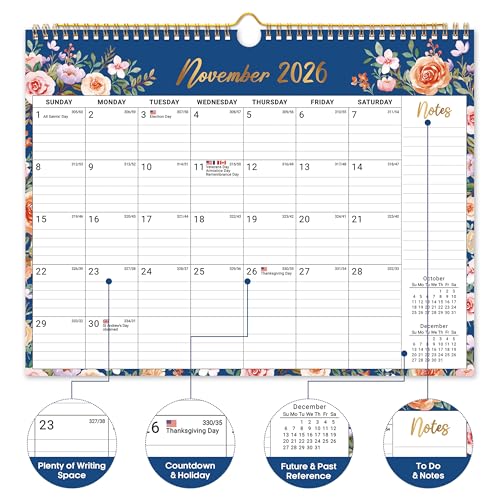 Taja Floral 2026-2027 21-Month Wall Calendar April to December 2027, 14.7x11.5 Inches