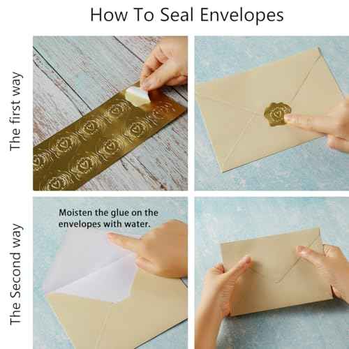 50 Pieces Shiny Envelopes with Gold Stickers for Wedding Invitation Cards, Graduation, Baby Shower, Greeting Cards (Cream Color, A7, 5x7)