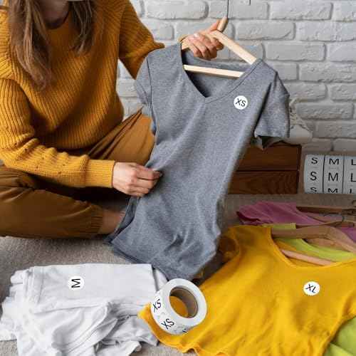 3500 Pcs 1 Inch Size Stickers for Clothing XS-XXXL, Self Adhesive Clothing Shirt Size Stickers Rolls, Round Black Apparel Size Labels Stickers for T-Shirts Trousers Skirt Retail & Home