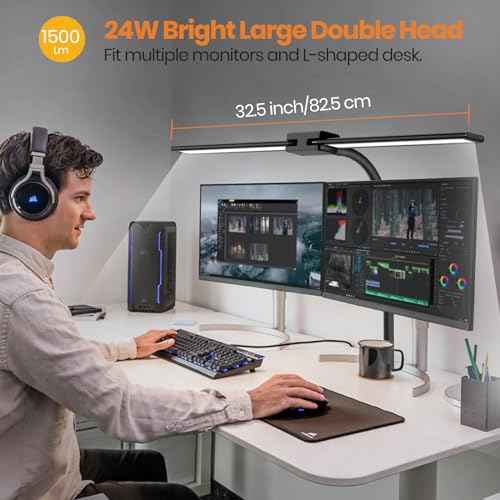 LASTAR Desk Lamp with Remote Control £¦ 32.5" Wide Double Head, Architect Desk Lamp for Home Office with Clamp, Timer, 24W Ultra Bright Gooseneck LED Desk lamp for Computer Reading