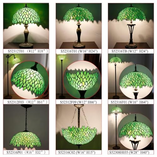 WERFACTORY Tiffany Lamp Floor Green Wisteria Stained Glass Arched Lamp 12X18X64 Inches Gooseneck Adjustable Corner Standing Reading Light Decor Bedroom Living Room S523 Series