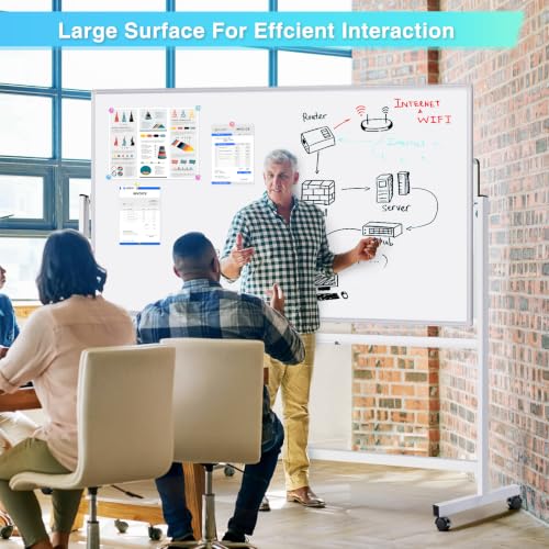 Maxtek Silver Double-Sided Magnetic Rolling Whiteboard 72 x 48 in, 48" Wide x 72" High