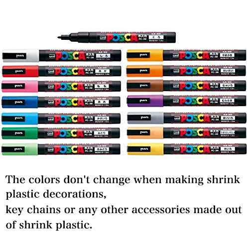 Uni Paint Marker Poster Color 17 Marking Pen Fine Point PC-3M 15 Standard & Gold,Silver Set With Kanji LOVE Sticker