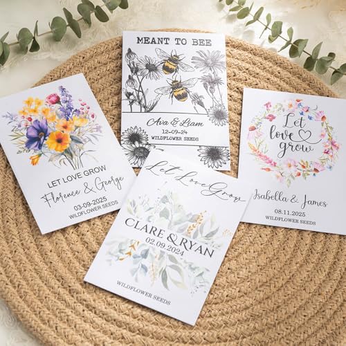 Personalized Wedding Seed Packet Favors with Names & Date, Kraft/White Envelopes, 20-300 pcs