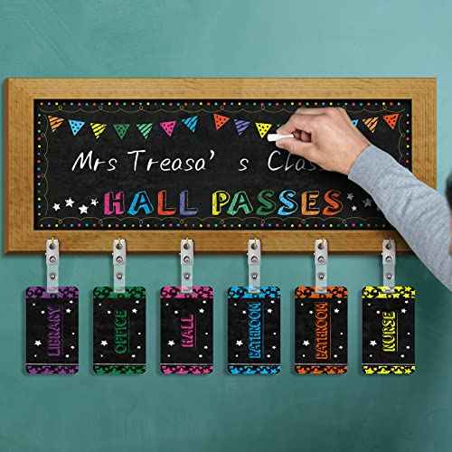 Chuangdi 7 Pcs Hall Passes for Classroom Include 1 Hall Passes Rustic Chalkboard with 6 Pack of Hall Passes Bathroom Passes Chalkboard for Classroom Middle School Supplies (Classic)