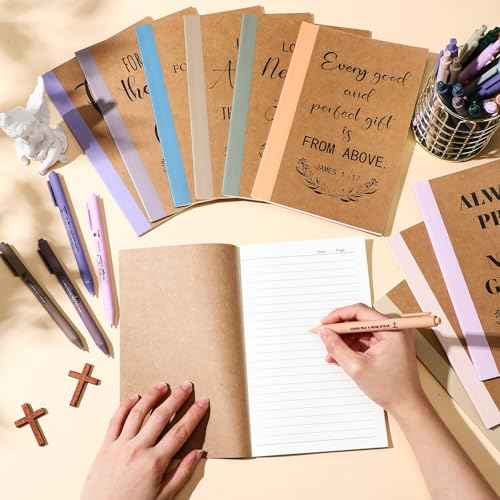 30 Sets Christmas Christian Notebook and Pen Thanksgiving Gift Set Bulk A5 Composition Journal Bible Verse Pen Religious Lined Notepad Scripture Notepad for Teacher Church Sunday (Morandi)