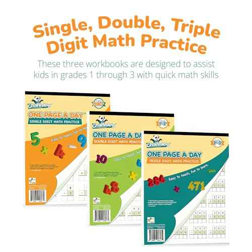 Channie¡¯s One Page A Day Single, Double & Triple Digit Math Worksheets for Pre-K to 3rd Grade Kids, Addition & Subtraction Workbook, Easy Tear-Off Pages, 3 Pack for Daily Practice