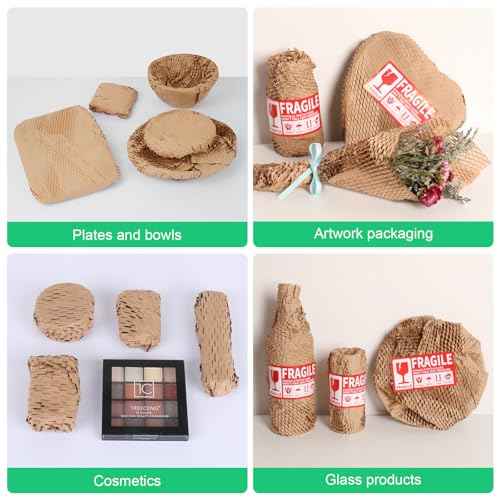 Honeycomb Packing Paper Roll - 19.68'' x 820ft, 200 Fragile Stickers Included | Wine Box, Artwork & Glassware Protector | Heavy-Duty Cushioning Wrap for Shipping, Moving & Gift Packaging