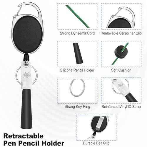 4 Pack Retractable Pen Holder with 31.5" Dyneema Cord, Elastic Silicone Retractable Pencil Holder Ideal for Carpenters,Nurses, Mechanics, Architects, Office Workers