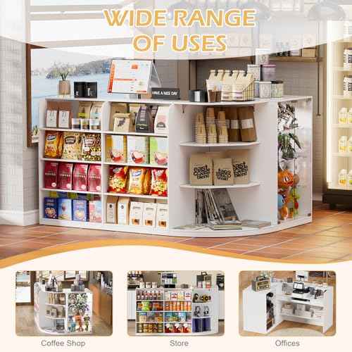 PAKASEPT Reception Desk with Counter for Retail & Checkout,Modern Front Reception Counter with Drawers & Open Shelves,L-Shaped Retail Counter with Storage for Countertop,Beauty Salon,Shop,Bar,White