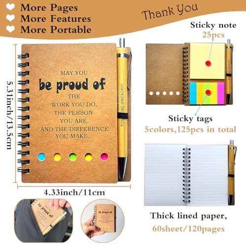 2025 Inspirational Spiral Notebook 10 Sets Portable Employee Appreciation Gifts Bulk Journals with Sticky Note Pen for Teachers Students Friends Colleagues Volunteer Nurse and Family Thank You Gifts