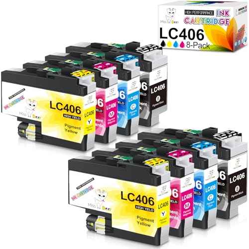 Miss Deer LC406 Ink Cartridges 8-Pack, Compatible Replacement for Brother LC 406 LC406XL for MFC-J4335DW MFC-J4345DW MFC-J4535DW MFC-J5855DW MFC-J5955DW MFC-J6555DW MFC-J6955DW Printer (2BK/2C/2Y/2M)