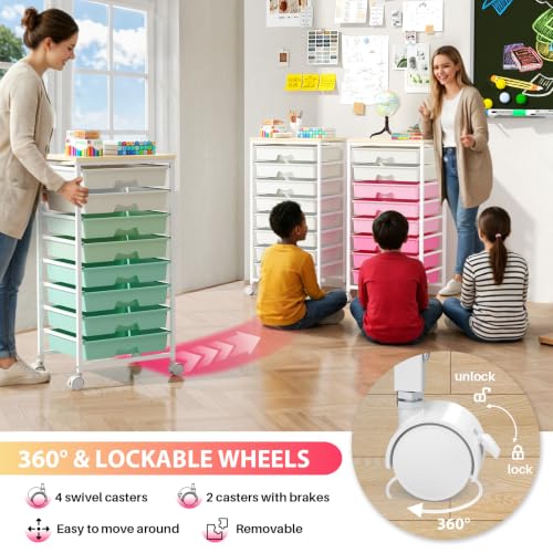 White Goovilla Rolling Cart with 8 Drawers for Art, Office, Dorm, Craft