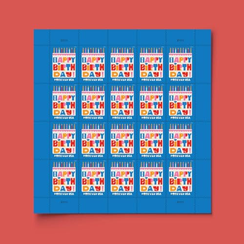 Happy Birthday Forever Stamps Sheet of 20 - Bright Colorful Cake Design USPS