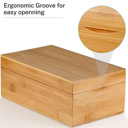 MaxGear Index Card Holder, 3 x 5 Inch Business Card Organizer for Desk with 4 Dividers, Bamboo Index Cards Box with A-Z Tabs Holds 600 Cards for Recipe Flash Storage