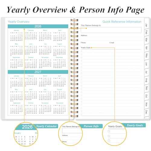 2026 Planner - Planner 2026 from January 2026 - December 2026, Weekly & Monthly Planner Spiral Bound with 12 Monthly Tabs, Inner Pocket, 6.4" x 8.5", Blue Flower