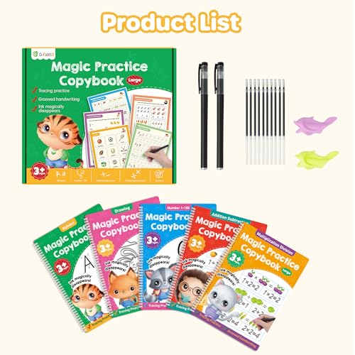 Large Reusable Kids Writing Practice Books with Grooved Templates & Pens - Ages 3-8