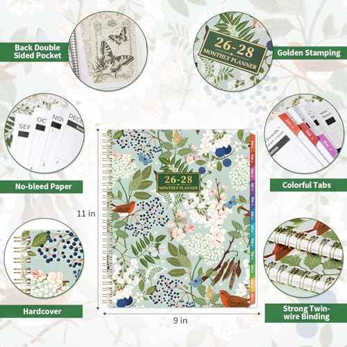 2026-2028 Monthly Planner/Calendar - 3 Year Monthly Planner 2026-2028, January 2026 - December 2028, 9" x 11", 3 Year Calendar 2026-2027-2028 with Colorful Tabs, Notes Pages, Inner Pocket