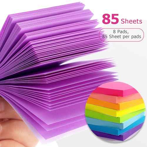 Eastern Wolf 8 Pads Sticky Notes 3x3 Self-Stick Notes 8 Bright Multi Colors Purple Sticky Notes, 85 Sheet/Pad
