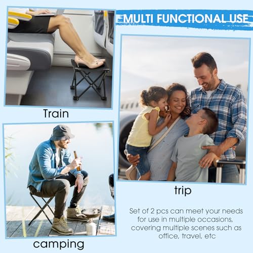Ripeng 2 Pcs Portable Airplane Foot Rest Folding Camping Stool with Carry Bag – Black