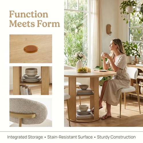 Hosnnile 3-Piece Round Dining Table Set with Storage Shelves – Natural