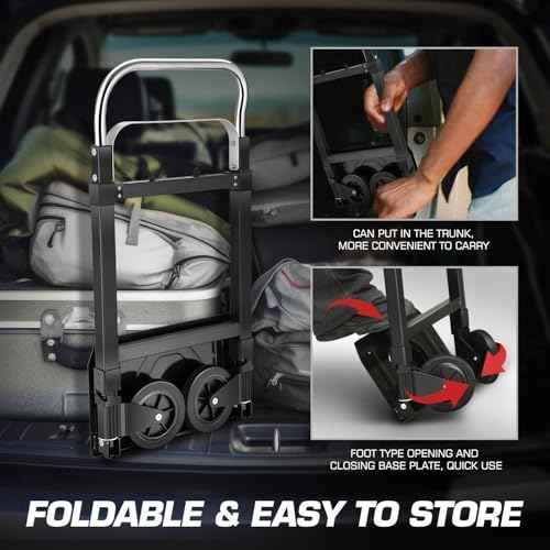 DNA MOTORING Folding Hand Truck Dolly Cart, 200lbs Capacity Foldable Dolly Cart for Moving Heavy Loads, Collapsible Hand Truck Trolley, w/Telescopic Handle, Black, TOOLS-00740