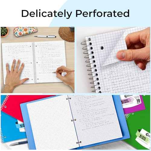 Rosmonde 1 Subject Graph Paper Spiral Notebook, 24 Pack, 70 Sheets (140 Pages), 8 x 10-1/2" Bulk 4x4 Spiral Bound Grid Notebooks, 3 Hole Punched Single Subject Quad Ruled Spiral Notebooks for School