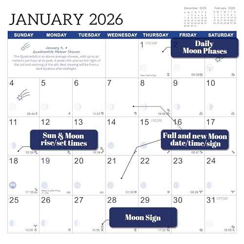 2026 Wall Calendar - Moon Calendar 2026, Jan. 2026 - Dec. 2026, 12" x 24" (Open), 2026 Calendars, 12-Month Wall Calendar with Moon Phases, Perfect for Office & Home