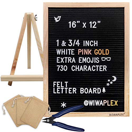 Wiwaplex Black Felt Letter Board 16x12 Inch with Wooden Tripod & 730 Letters - Black