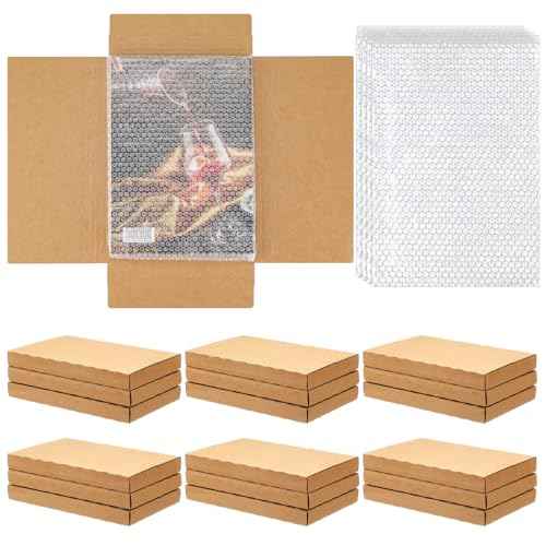 30 Pack Corrugated Comic Book Mailers 7.8 x 11 x 1.2 Inch with 30 Bubble Bags, Comic Book Shipping Box Easy Fold Cardboard Photo Box for Mailing Packaging, Height Adjustable