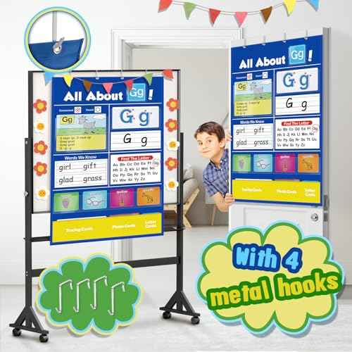 Alphabet Learning Pocket Chart, Circle Time Learning Center Alphabet Flash Cards ABC Wall Chart Letter Game for Toddler Kids Homeschool Supplies Preschool Kindergarten Classroom Must Haves