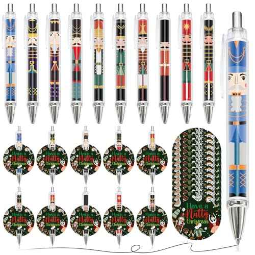 Jetec 100 Set Christmas Nutcracker Gifts Included Nutcracker Ballpoint Pens Soldier and King Retractable Pen with Have a Nutty Christmas Card for Xmas Party Favor