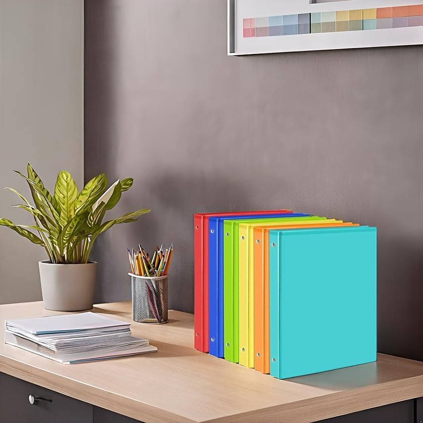 1 Inch Binders - Skiennix 3 Ring with 2 Interior Pockets | Holds 200 Sheets, 6 Pack - Versatile for Home, Office & School