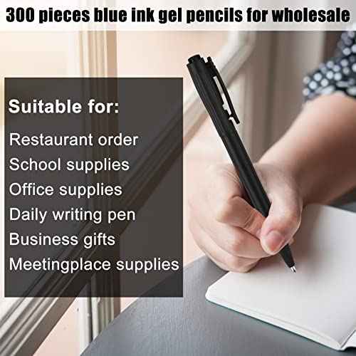Zuazaor 300 Pieces Pens Bulk Wholesale Cheap Retractable Ballpoint Pens 0.7mm Blue Ink Writing Server Pens for Office School Restaurant (Black)