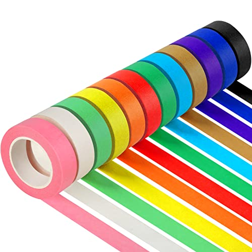 Guirnd 12PCS Colored Masking Tape 1.7cm x 12m Kids Art Supplies DIY Craft