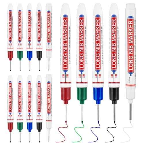 15 Pcs Long Head Deep Hole Marker, 20 mm Long Nose Nib Deep Reach Metal Marking Pen, Quick-drying Waterproof Permanent Pens For Carpenter, Woodworking, Construction (Colorful)