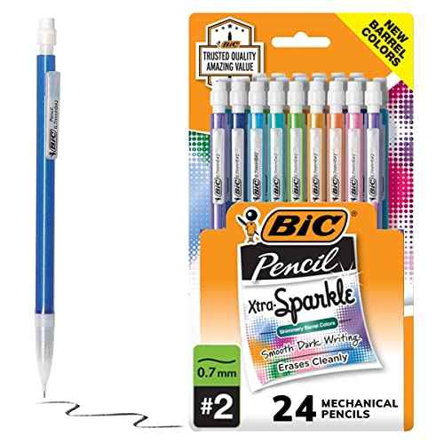 BIC Xtra-Sparkle Number 2 Mechanical Pencils With Erasers, Medium Point (0.7mm), 24-Count Pack, Mechanical Pencils for School Supplies